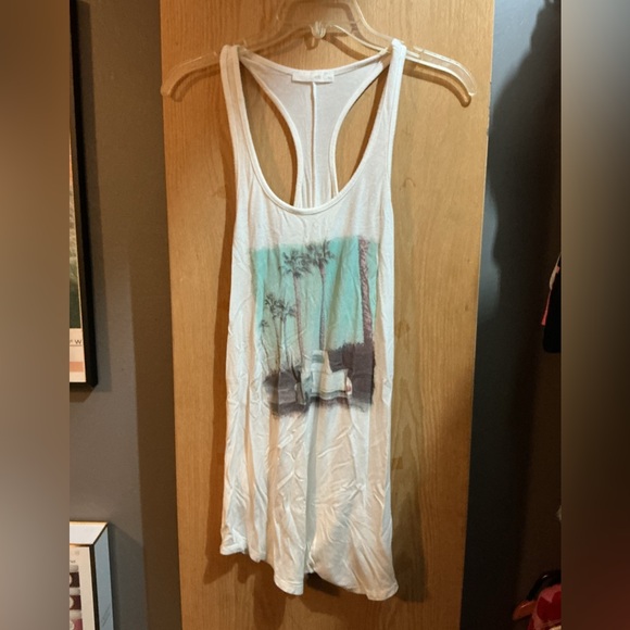 Stella Cruz Tops - White Racerback Tank Top with Palm Tree Design